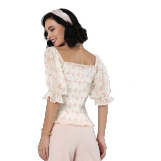 MAGRE Magre Beige Floral Printed Puff Sleeves Top at Rs.1590